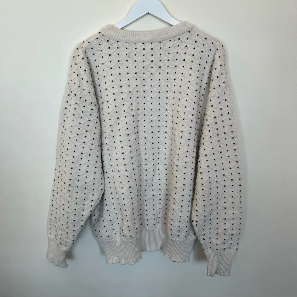 Vintage Lazarus Chunky Pullover Sweater Cream Mens Xl Polka Dot Grandpa Cotton